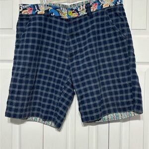 Robert Graham Navy Plaid Shorts with Vibrant Waistband
